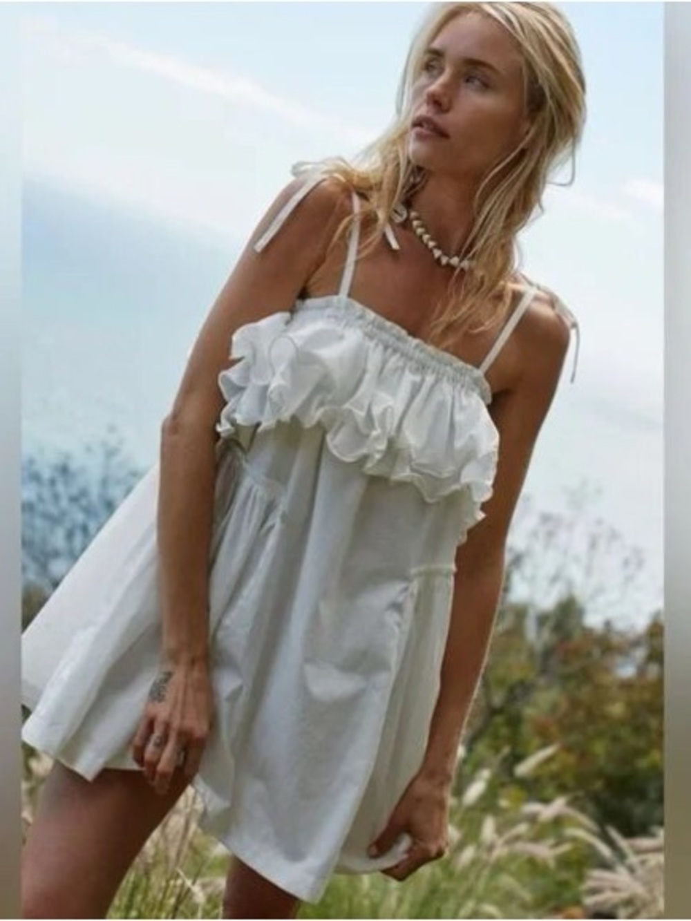 Free People - Have A Thing For You Ivory Spaghetti Strapless Mini Dress Size SM